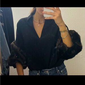 Zara Black top With Fur Sleeves